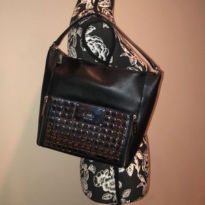 NWOT Michael Kors Black Bag, Silver Tile Front